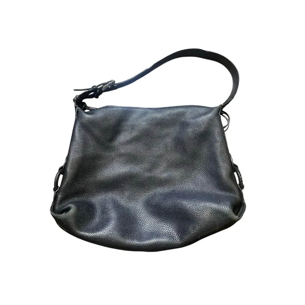 Brighton Black Leather Hobo Shoulder Bag Woven Center